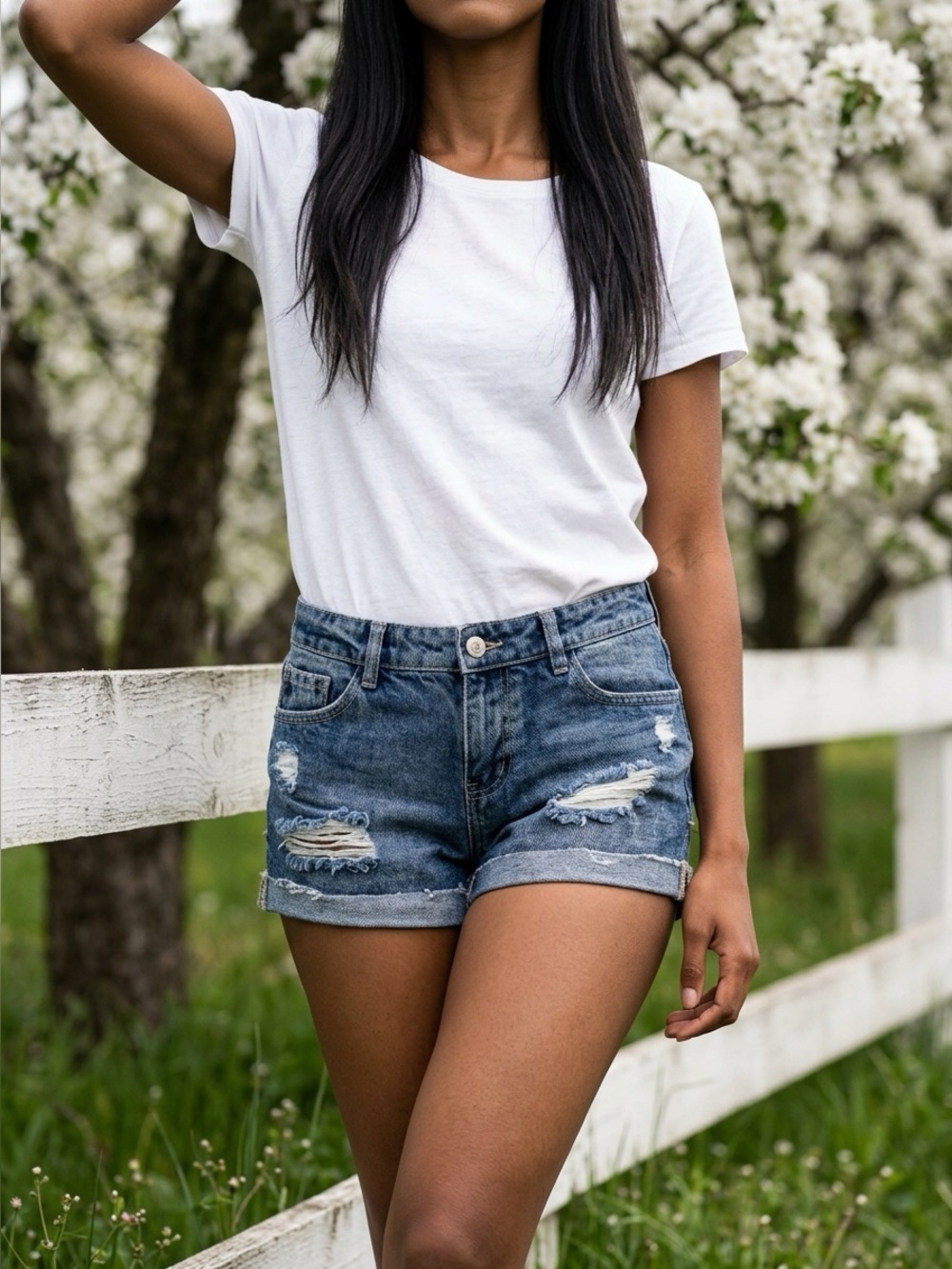 Beren Mid-Rise Distressed Denim Shorts